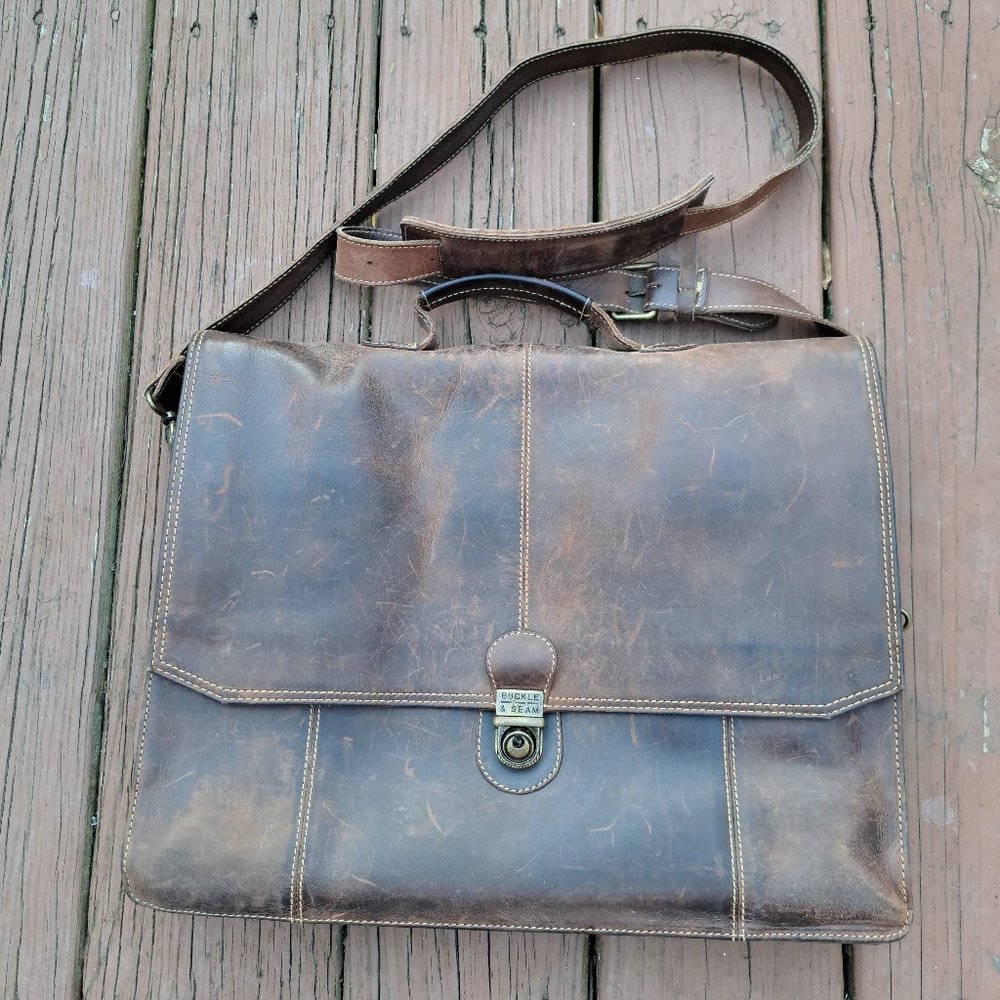 Buckle and Seam Leather Carry Bag Vintage LapTop - Picture 1 of 11